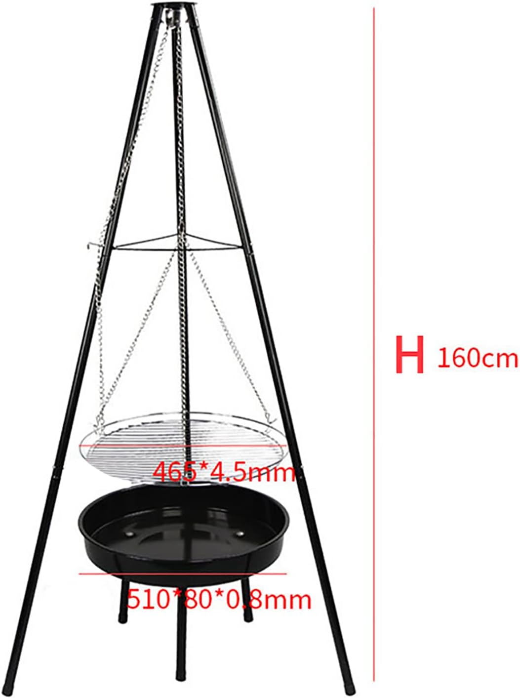 FUSIVE Camping Tripod Grills with Adjustable Hang Chain Portable Outdoor Fire Pit Assembled Cooking Stove for Outdoor Picnic