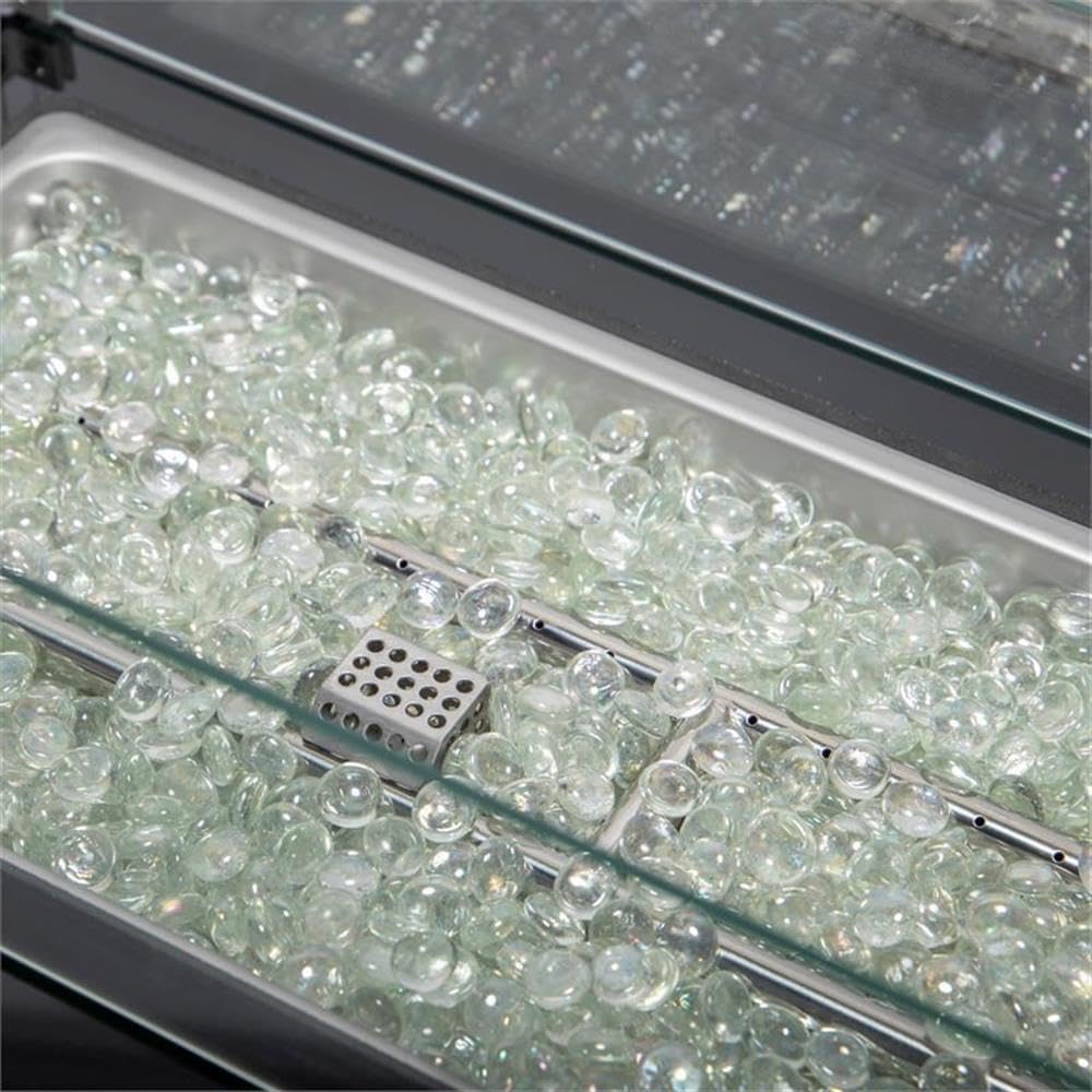 LeisureMod 44-Inch Propane Fire Pit Table, 50,000 BTU Auto-Ignition Gas Fire Pit with Lid, Tempered Glass Wind Guard & Decorative Stones, Grey