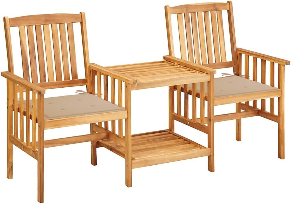 Patio Chairs with Tea Table and Cushions Solid Acacia Wood, Patio Furniture Sets, Outdoor Furniture
