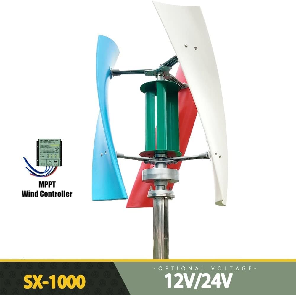 Wind Power Turbine Generator Wind Generator 1kw Inner Air Duct 800w 1000w Small Free Energy Wind Turbine Power Permanent Maglev 12v 24v with MPPT Controller (Color : White, Size : Without Controller