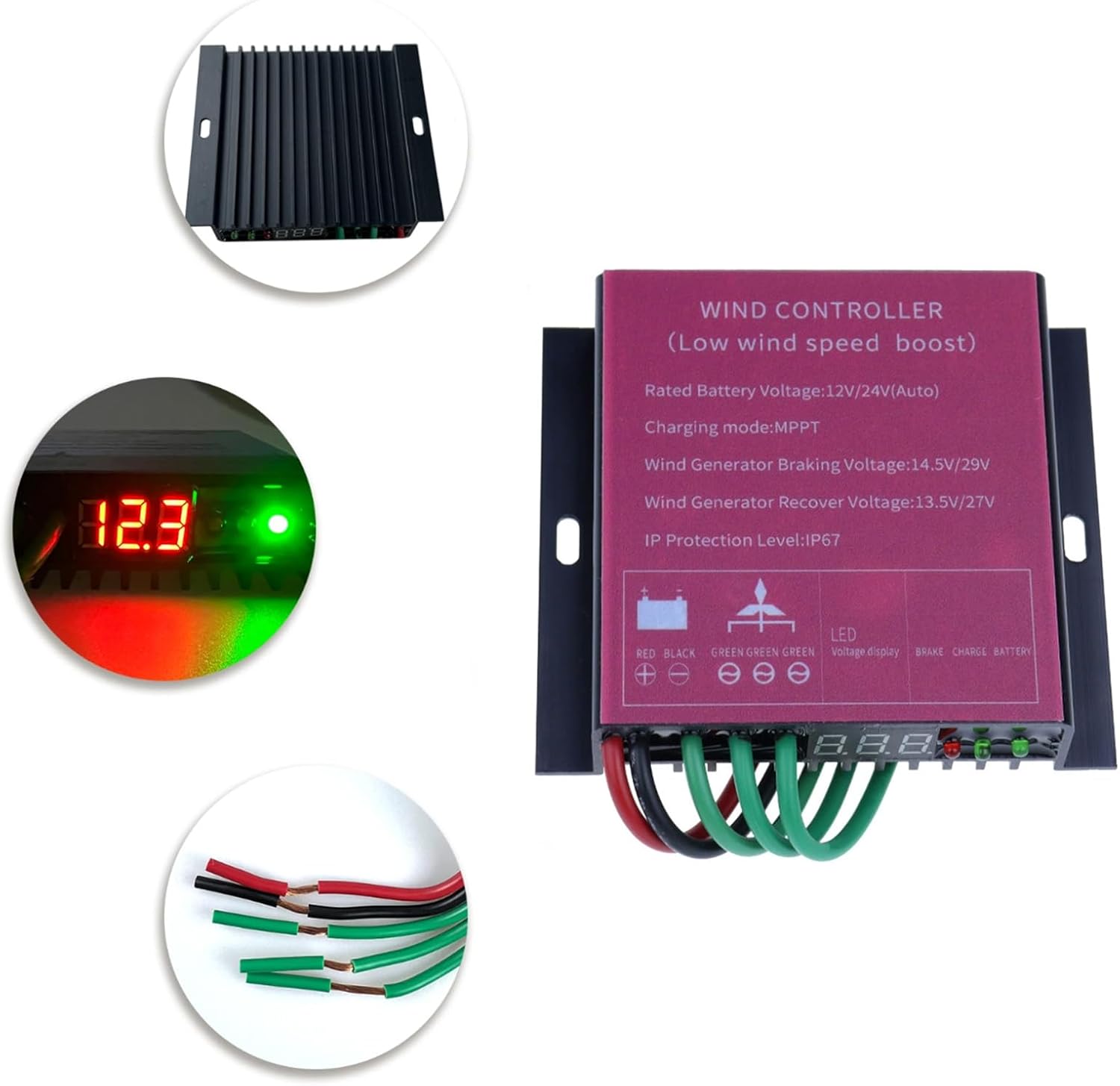 15000W Wind Solar Hybrid Controller12v 24V 48V Wind Turbine Generator Controller Battery Charge Regulator(Black)