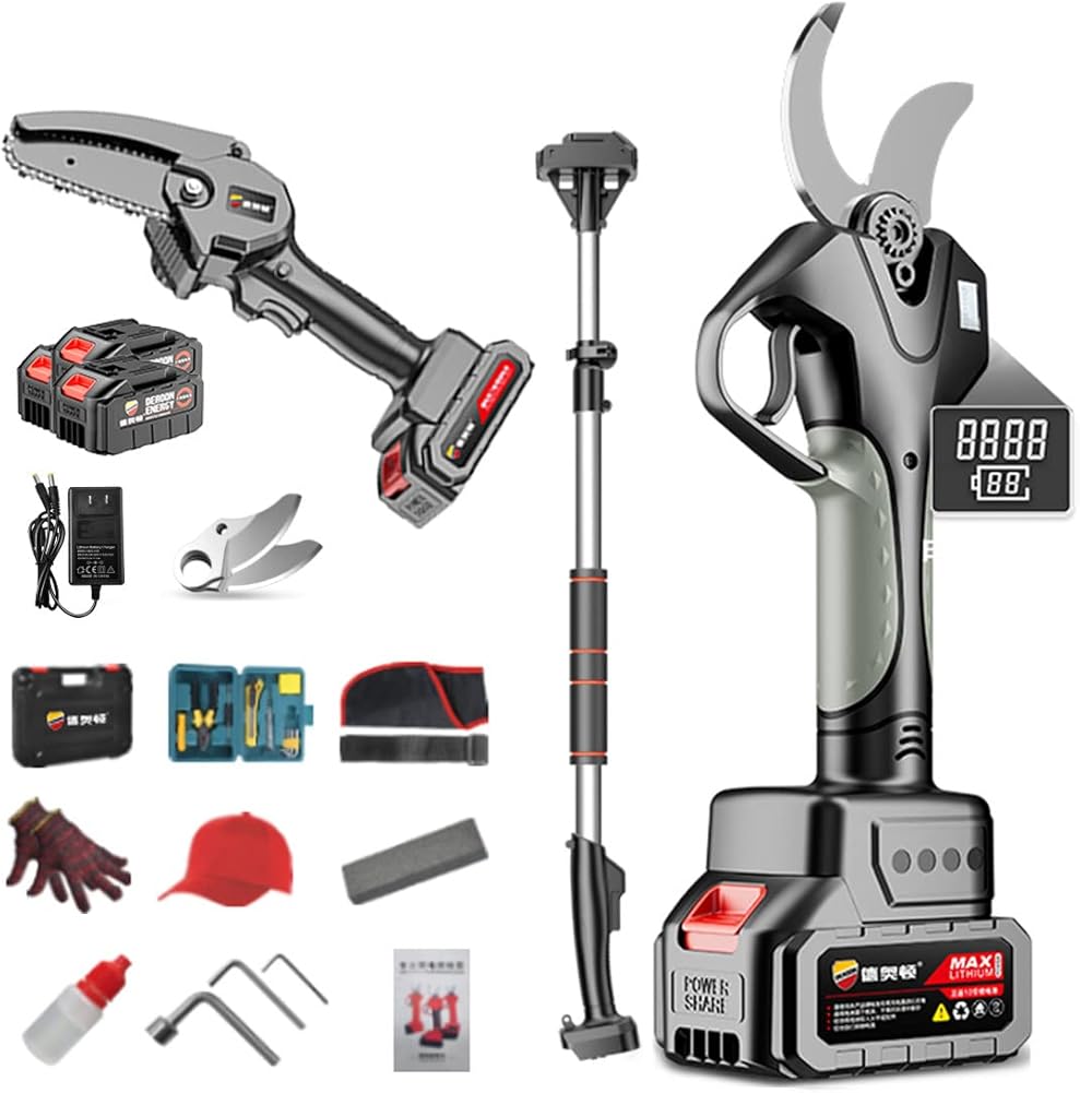 Electric Secateurs, Electric Pruning Shears Electric Branch Cutter with Backup Battery and Charger, Cordless Pruner with Brushless Motor, 40mm Max Cutting Diameter,Battery*3