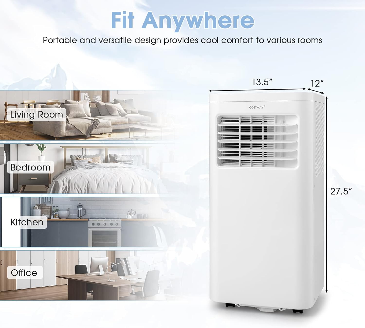COSTWAY Portable Air Conditioner, 8000 BTU AC Unit with Built-in Dehumidifier, Fan Mode, Sleep Mode, 24H Timer, Remote Control, Window Installation Kit & Remote Control, Cools up to 250 Sq. Ft