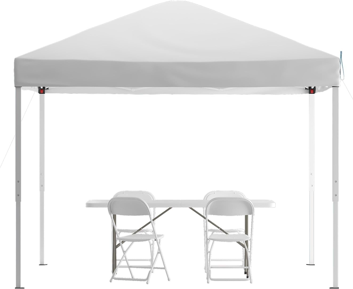 Flash Furniture Harris Portable Tailgate/Event Tent Set - 10'x10' White Pop Up Canopy Tent, 6-Foot Bi-Fold Table, Set of 4 White Folding Chairs