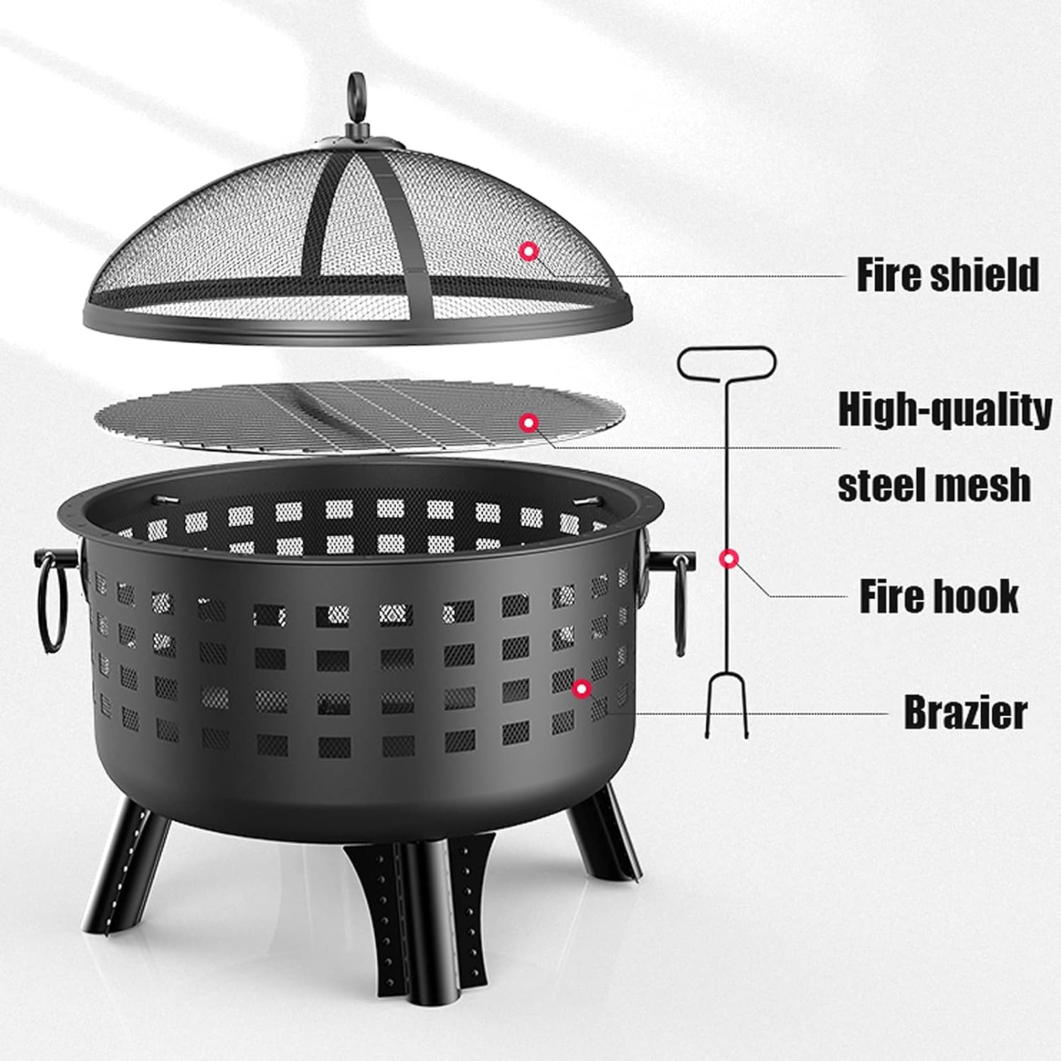 Garden Fire Pit Grill Bowl Grill Barbecue Rack Portable Fire Pit, Round Wood Burning Fire Pit, Fire Pit for Outdoor Garden Patio, for Outdoor Backyard Terrace Patio