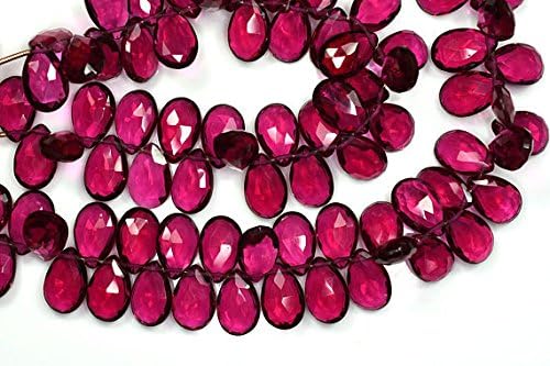 13 inch natural beads strand of 9x14mm faceted pear rubelite pink quartz gemstone briolletes beads for DIY jewelry - necklace, bracelet, earring, ring.
