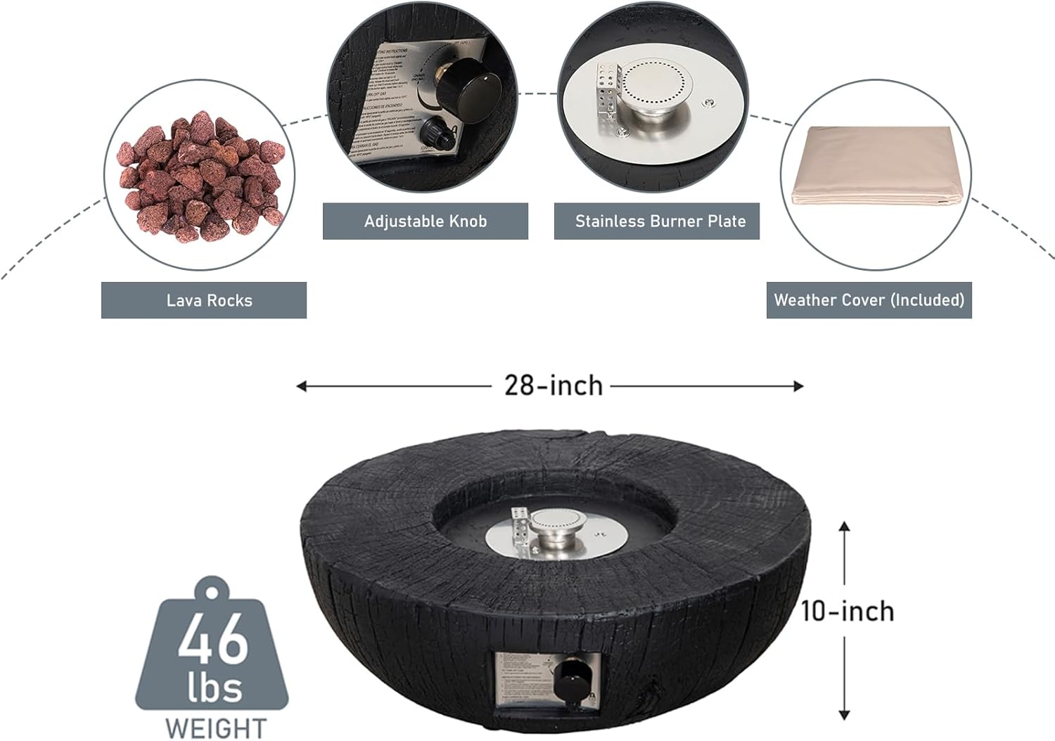 2-Piece Outdoor Propane Fire Pit w Tank Table, 28