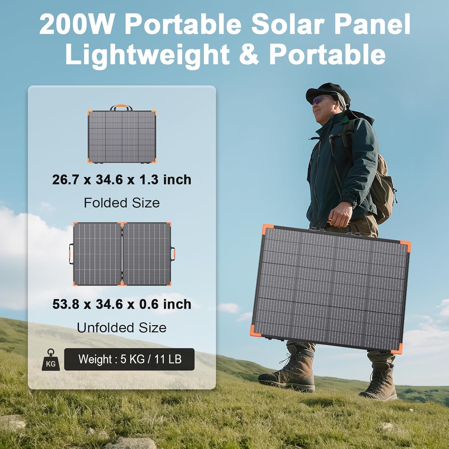 200 Watt Bifacial Portable Solar Panel, 20V Foldable Solar Charger for Power Station, IP68 Waterproof, 23.5% High Efficiency with 2 Sturdy Kickstands for RV Camping Off-Grid Blackouts