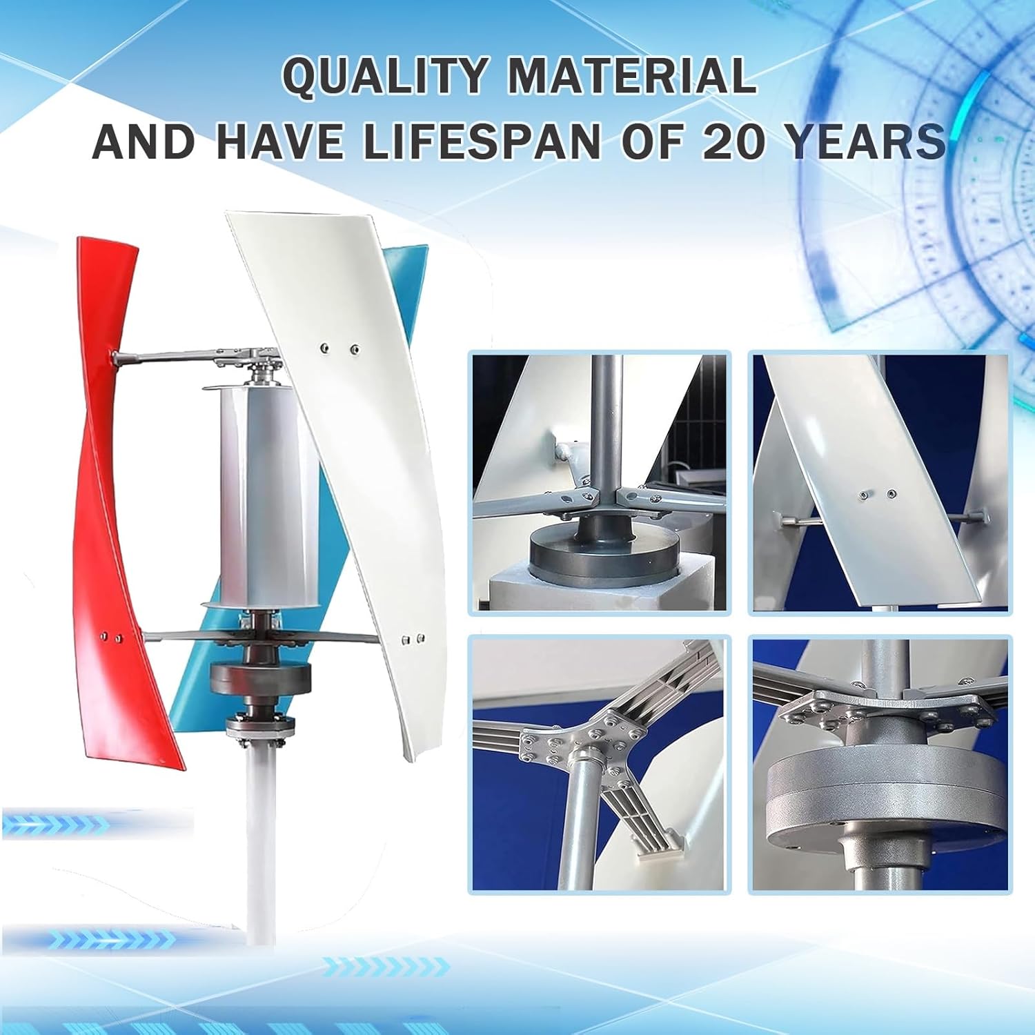 18000W Vertical Wind Turbine Generator, 12V/24V/48V Output with Controller, 3-Blade Aerodynamic Design, Auto Windward Adjustment, Perfect for Boats, Gazebos, Mobile Homes (Colorful, 24V)