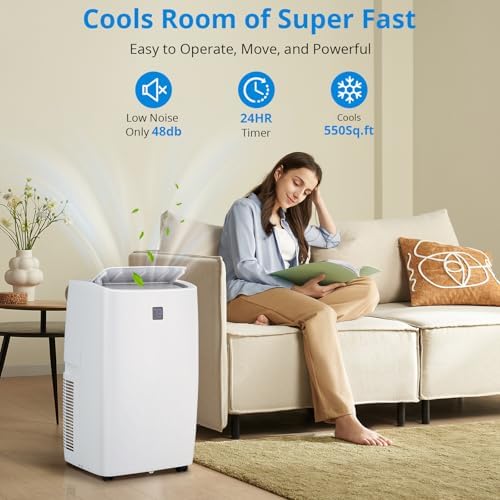 12,000 BTU Portable Air Conditioner, 3in1 Cooling, Dehumidifier, Fan for Rooms Up to 450 Sq. Ft. Digital Display, Remote Control Smart Sleep Mode