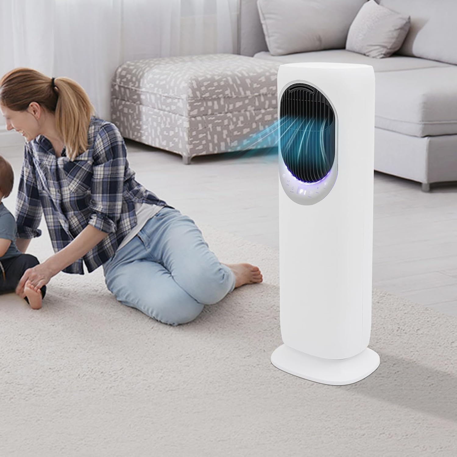 DYRABREST 3-in-1 Air Conditioner Fan, 1800W PTC Portable Evaporative Cooler Remote with Heater Humidifier, 3 Speeds Cooling 2 Speeds Heating with Tank, Quiet for Bedroom Office Home (White)