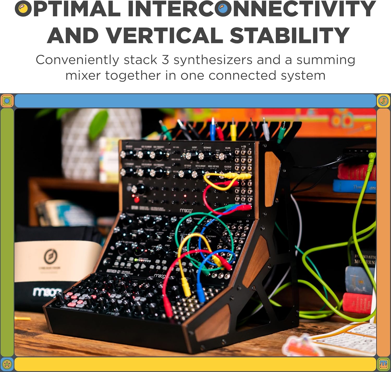 MOOG Sound Studio Accessory Kit With Three-Tier Rack, Analog Summing Mixer, Dust Cover, Patch and Audio Cables, Patch Cable Organizer, Power Supply