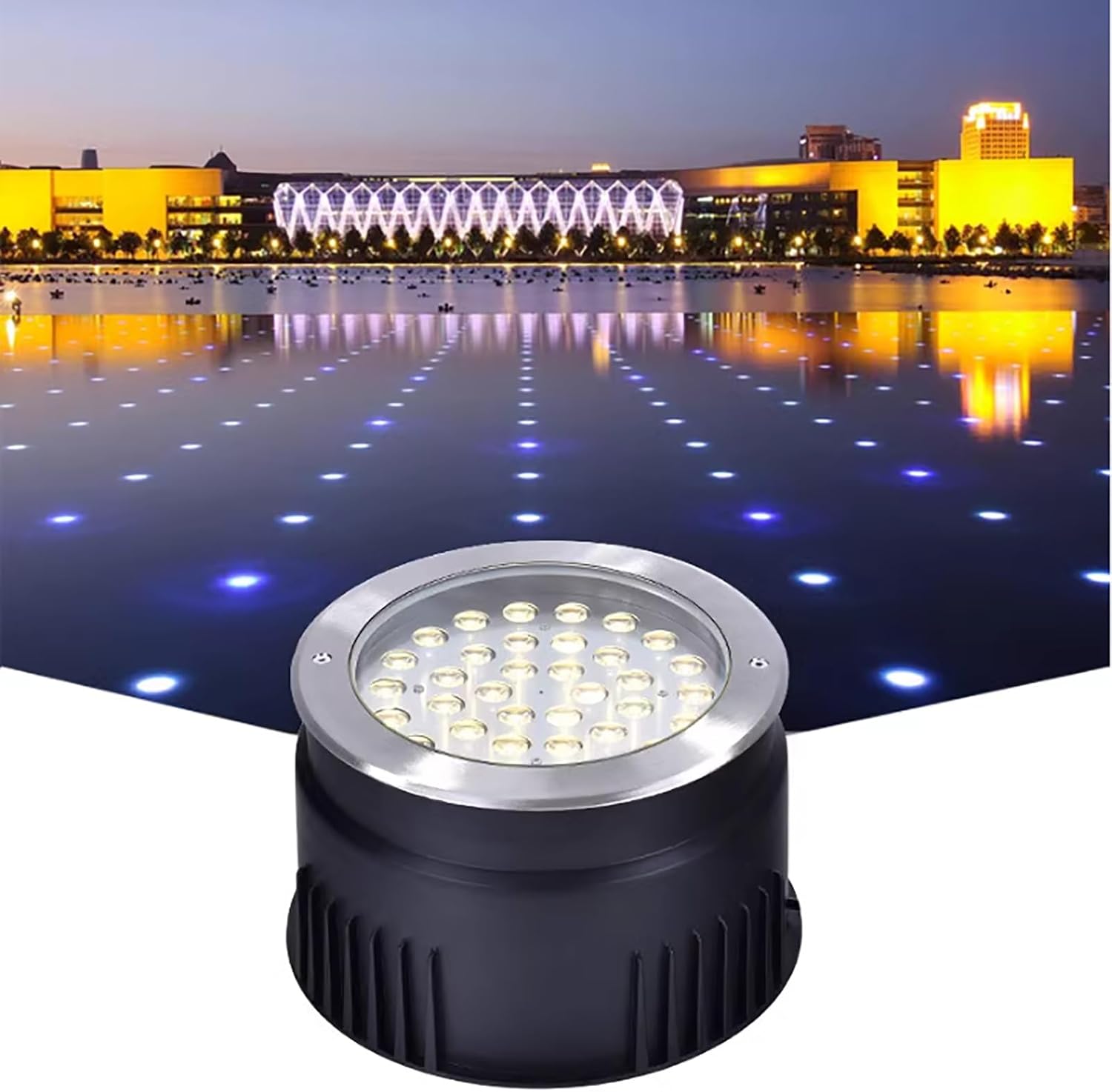 Outdoor Landscape Lights - LED Underground Light, 110V Round Recessed Spotlight, IP65 Waterproof Tempered Glass Floor Light, Garden Street Courtyard Ground Decorative Lighting(RGB,54W)