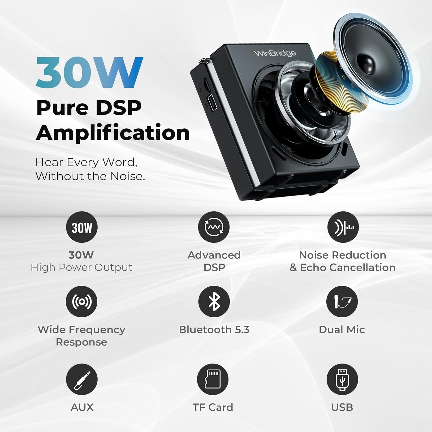 WinBridge Portable PA System with Bluetooth Microphone, 30W Wireless Voice Amplifier Speaker & Portable Microphone for Teachers, Tour Guide, Presentation, Coaching, Church, Classroom S91