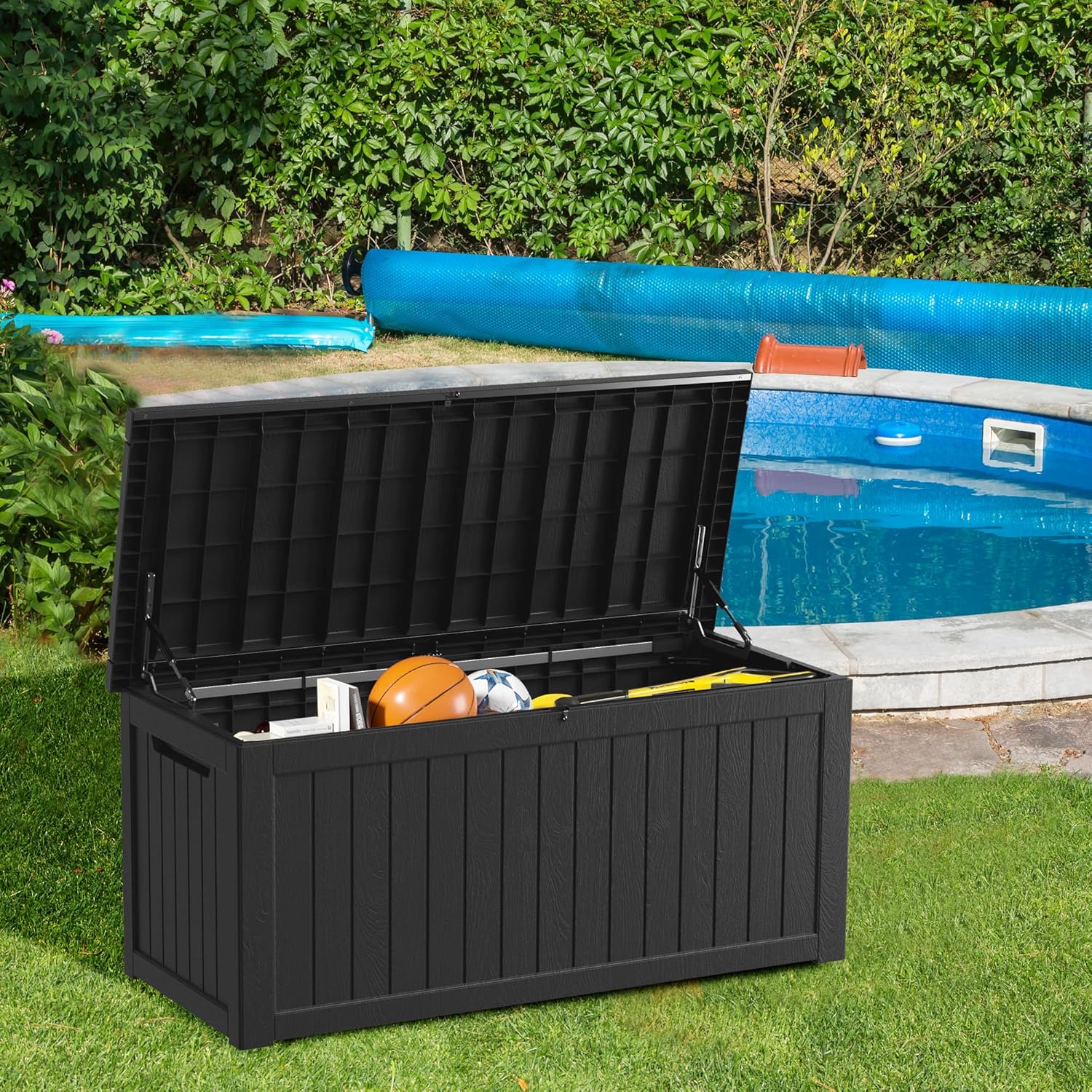 270GAL Deck Box - Black,Patio Furniture, Outdoor Cushions,Waterproof Patio Storage Box Covers
