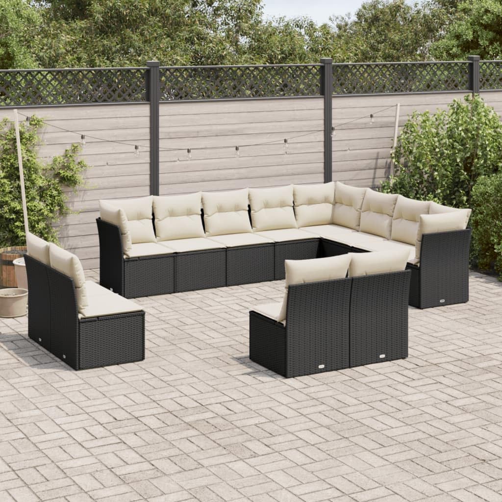 Large Modular Garden Sofa Set, Black PE Rattan Outdoor Patio Furniture, 12-Piece Seating for 12 People, Weather-Resistant Balcony Dining