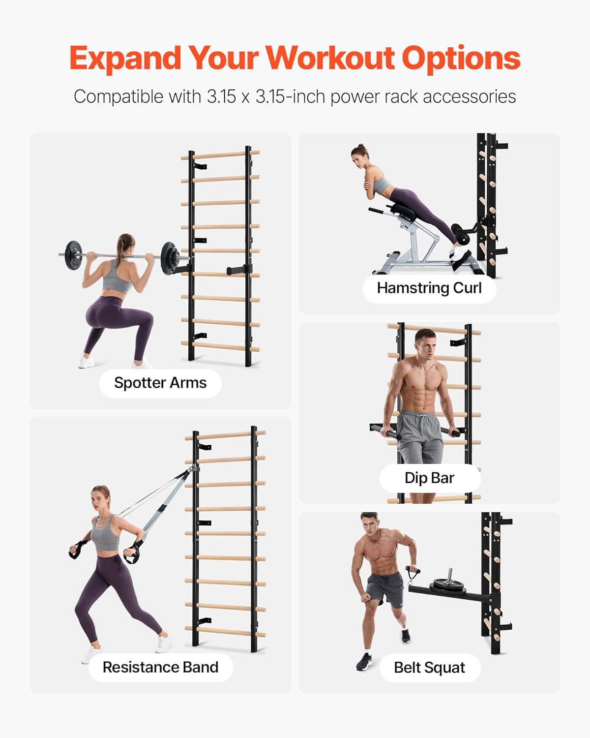 VEVOR Swedish Ladder Wall Gym, 9-Level Swedish Ladder Suspension Trainer, 330LBS Loading Solid Wood + Carbon Steel Gymnastics Stall Bars for Adult, Compatible with 3.15