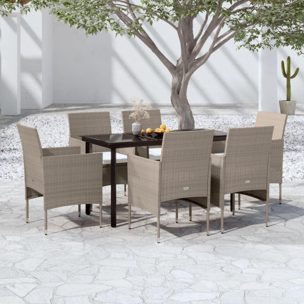 7 Piece Patio Dining Set with Cushions Beige and Black,Stylish Outdoor Dining Set with Durable Steel Frame and Comfortable Rattan Chairs for Patio and Outdoor Spaces Patio Furniture Sets, Outdoor Furn