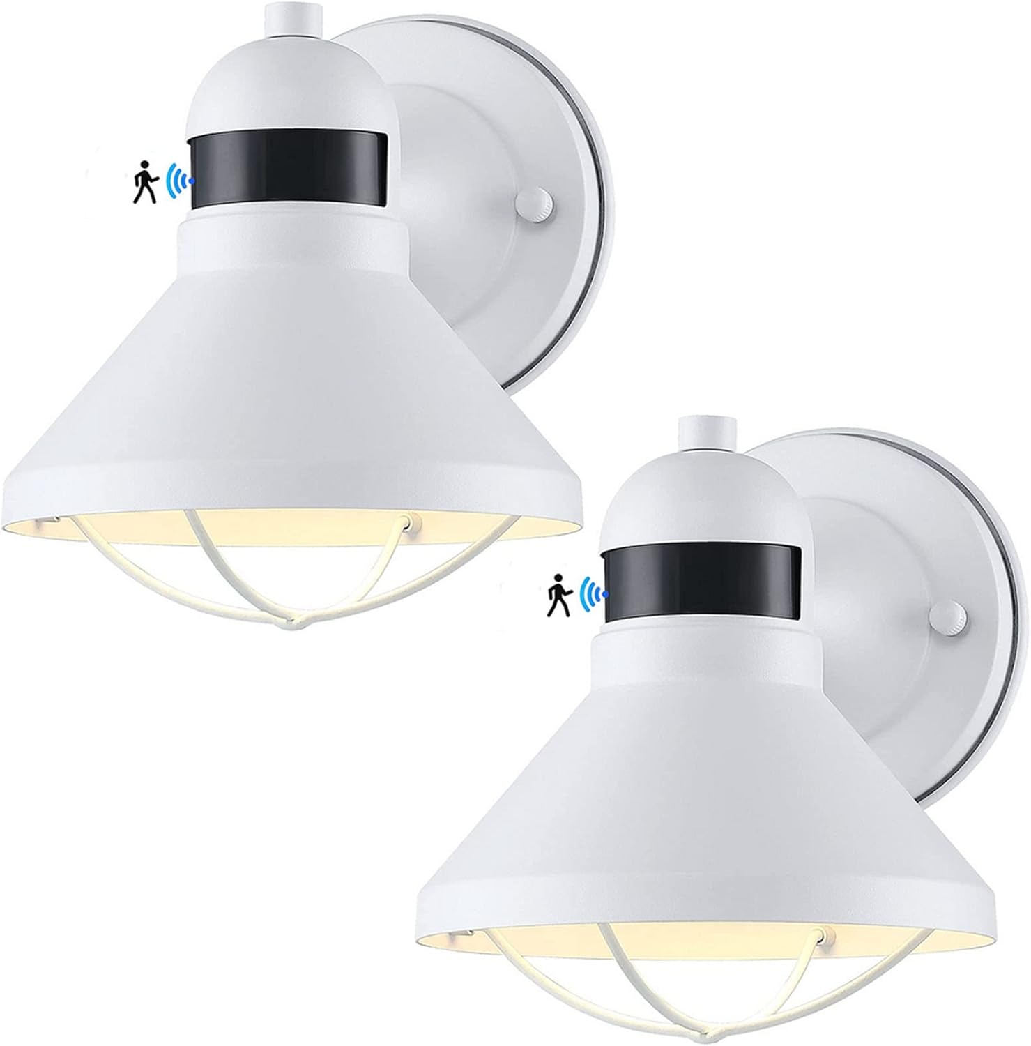 LONEDRUID 2 Pack Motion Sensor Outdoor LED Porch Light Dusk to Dawn Exterior Wall Sconce White Outside Barn Lighting Fixtures Rustic Wall Mount Lantern for House Patio Garage Farmhouse Entryway