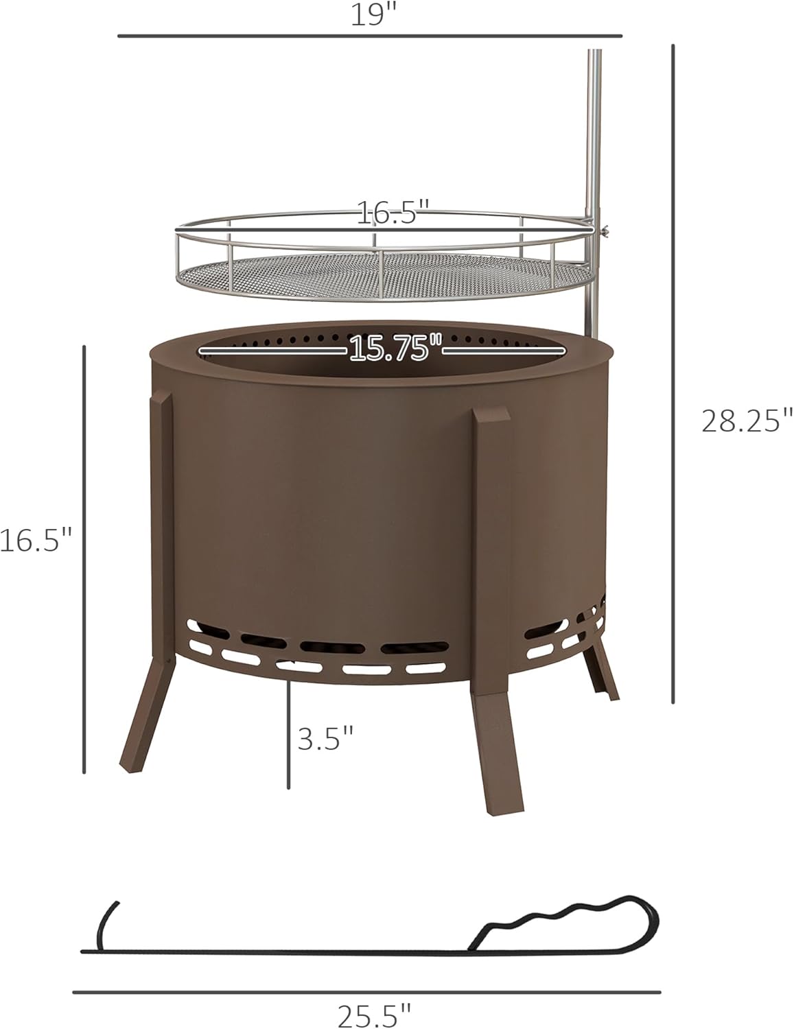 2-in-1 Smokeless Fire Pit, BBQ Grill, 19