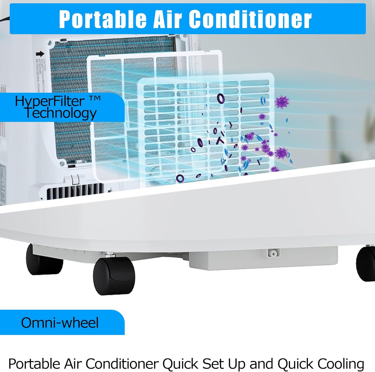 12,000 BTU Portable Air Conditioner - 3-in-1 Mobile AC Unit with Remote Control, Ultra-Quiet 48dB Operation, Covers 550 Sq.Ft, 24/7 Timer, Window Installation Kits for Home/Office/RV Use, Black Top