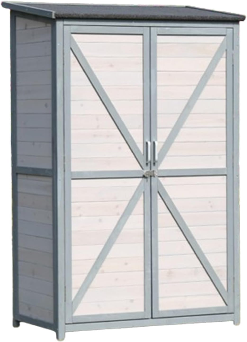 Outdoor Storage Cabinet,Outdoor Wooden Storage Shed with Lockable Door, Waterproof Asphalt Roof & Detachable Shelves for Patio, Garden, Backyard (One Color Gray)