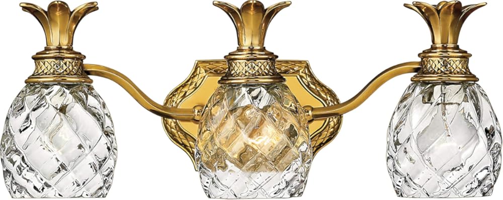 Hinkley Plantation Medium Three Light Bath Vanity - Pineapple Motif, 1-Light, Clear Optic Glass, Brass - Burnished Brass Finish