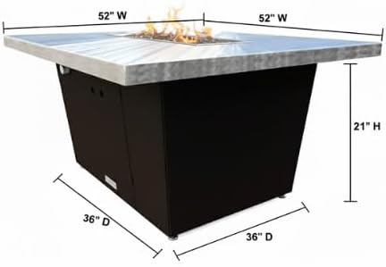 COOKE Palisades Rectangular Fire Pit Table - 52x36 - Chat Height - Natural Gas - Brushed Aluminum Top with 3cm Edge - Bronze Powdercoat Base