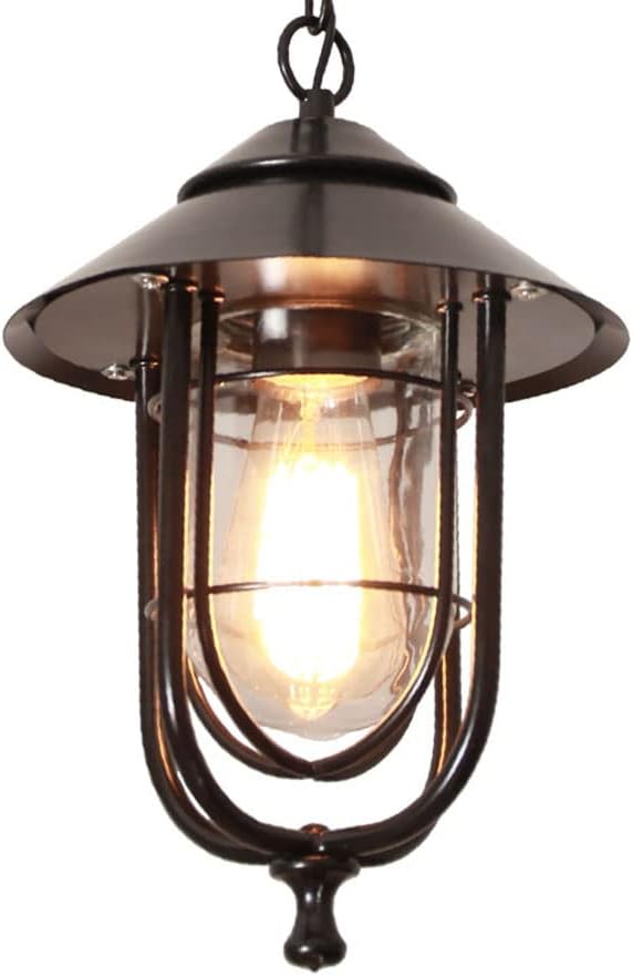 Ceiling Pendant Light, Style Chandelier, Outdoor Waterproof Metal Hanging Light, Glass Lamp Shade, Ceiling Pendant Lamp, Balcony Corridor Decoration Lighting Fixture (Color : Black)