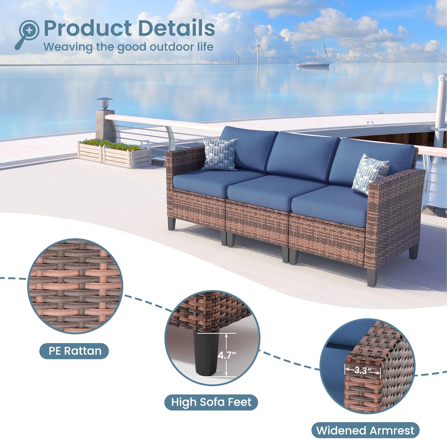 Amopatio Patio Furniture Set with Fire Pit Table, Outdoor Furniture Sectional Sofa with Swivel Chairs, Modern Conversation Sets for Balcony Backyard, Navy（Include Waterproof Covers ）