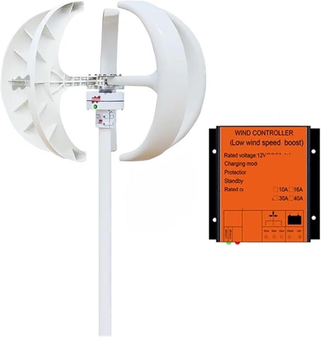 High Efficiency Wind Turbine Generator with Wind MPPT Controller 400W 12V 24V Household Small Vertical Lantern Wind Generator Industrial Energy(White,12V)