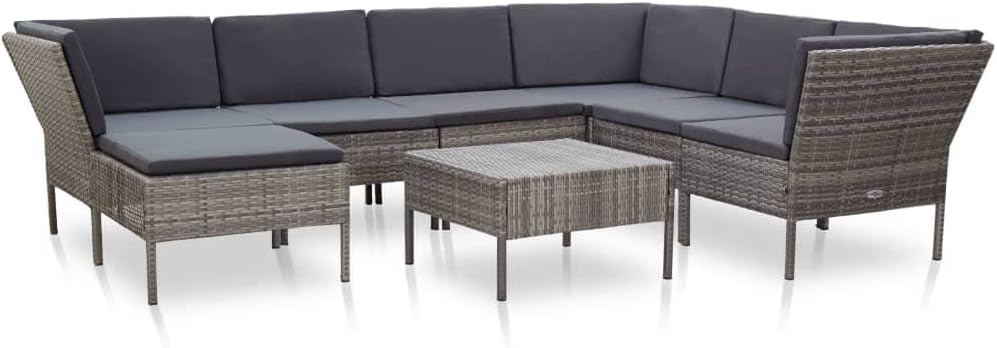 8 Piece Patio Lounge Set with Cushions Poly Rattan Gray, Patio Furniture Sets, Outdoor Furniture