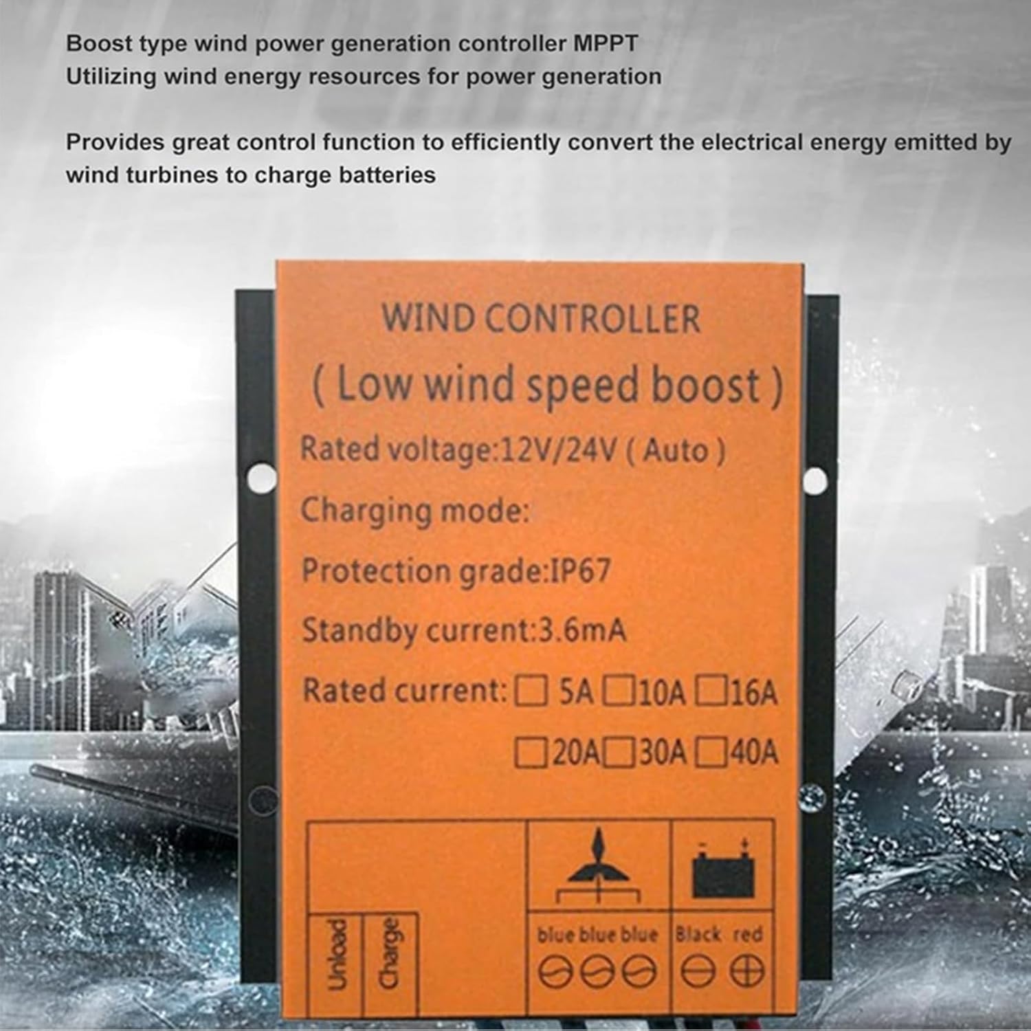 48V 800W Waterproof Wind Turbine Controller,16A Waterproof Solar Panel Controlle for Flooded Lead-Acid Vented Sealed Gel Nicd Lithium Battery,48V