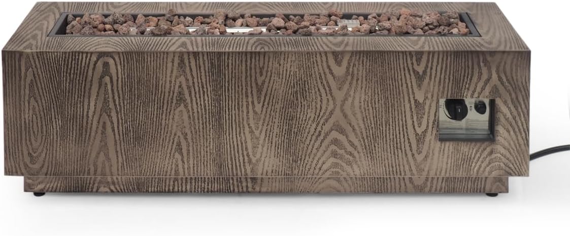 48-inch Rectangle Propane Fire Pit Table, 50,000 BTU Outdoor Iron Fire Pit with Brown Wood Pattern for Patio, Garden, Backyard Gatherings