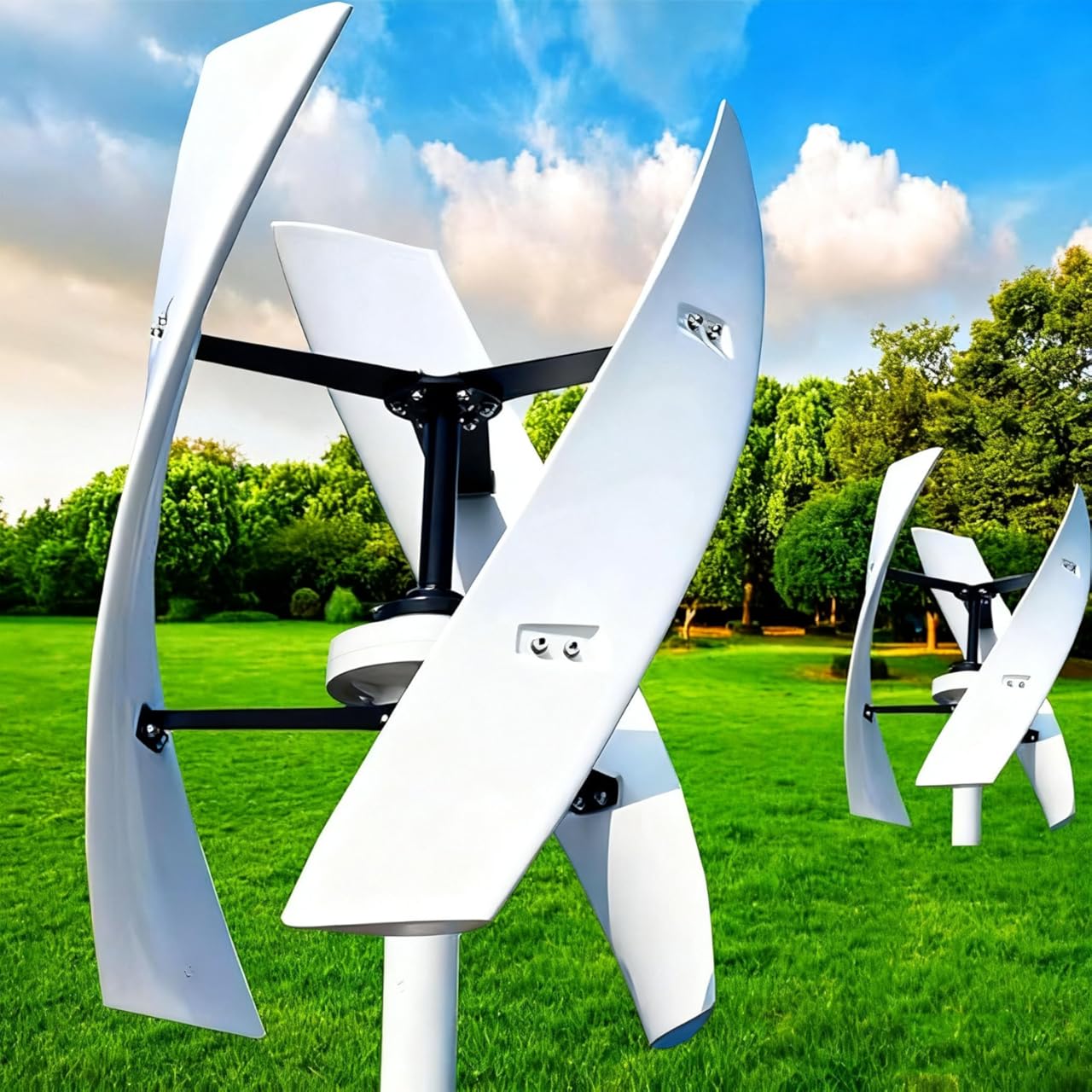 Wind Turbine Generator Kit,Vertical Axis Wind Turbine,Maglevs Wind Generator with Controller,Quiet 3 Leaves Small Household Windmill for Home,Industrial Energy White-12V