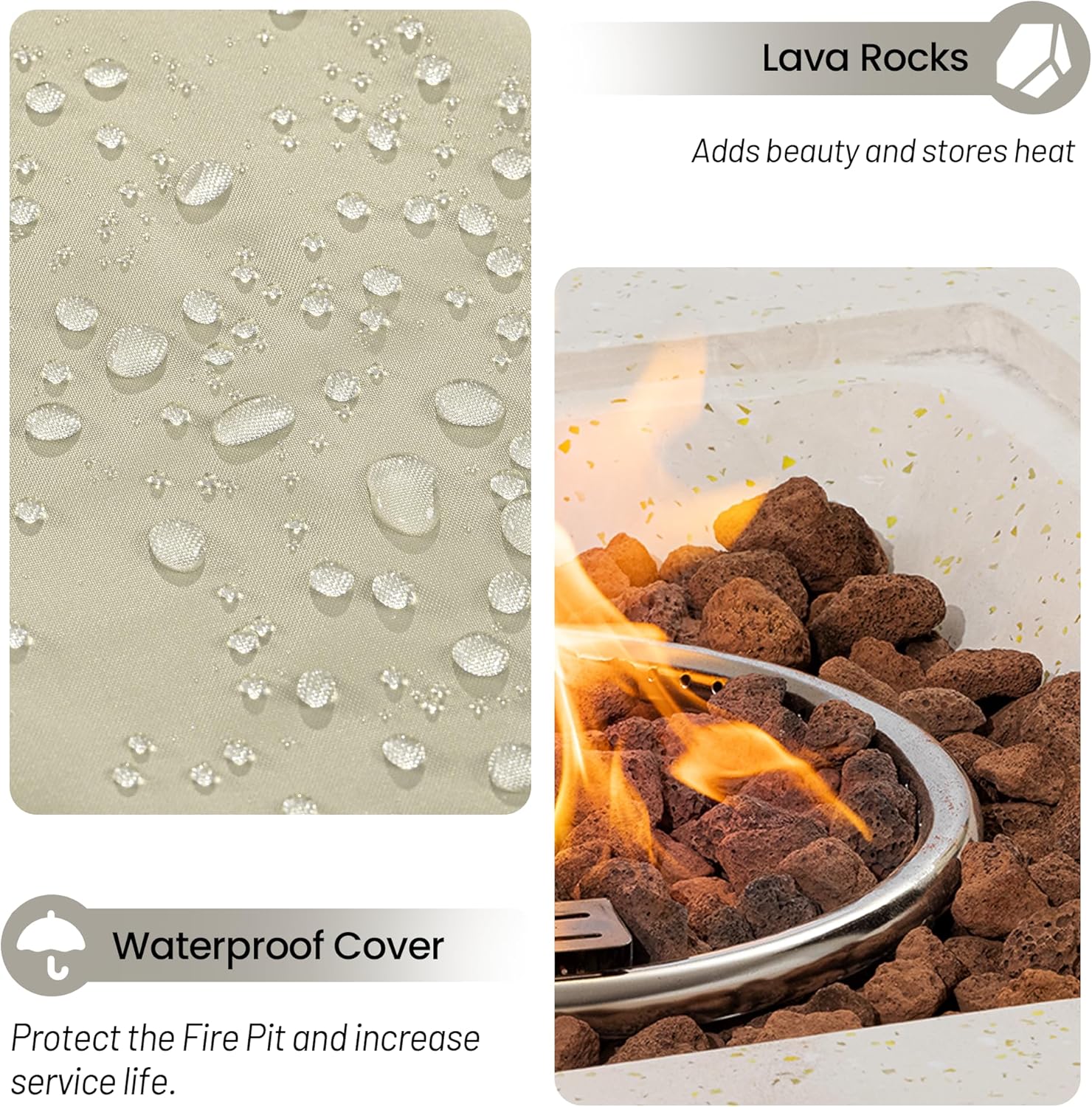 35inch Square Outdoor Propane Fire Pit Table-Black & White Finish,50000 BTU Auto-Ignition,CSA Certified,with Lava Rocks & Waterproof Cover for Patio,Garden,Deck