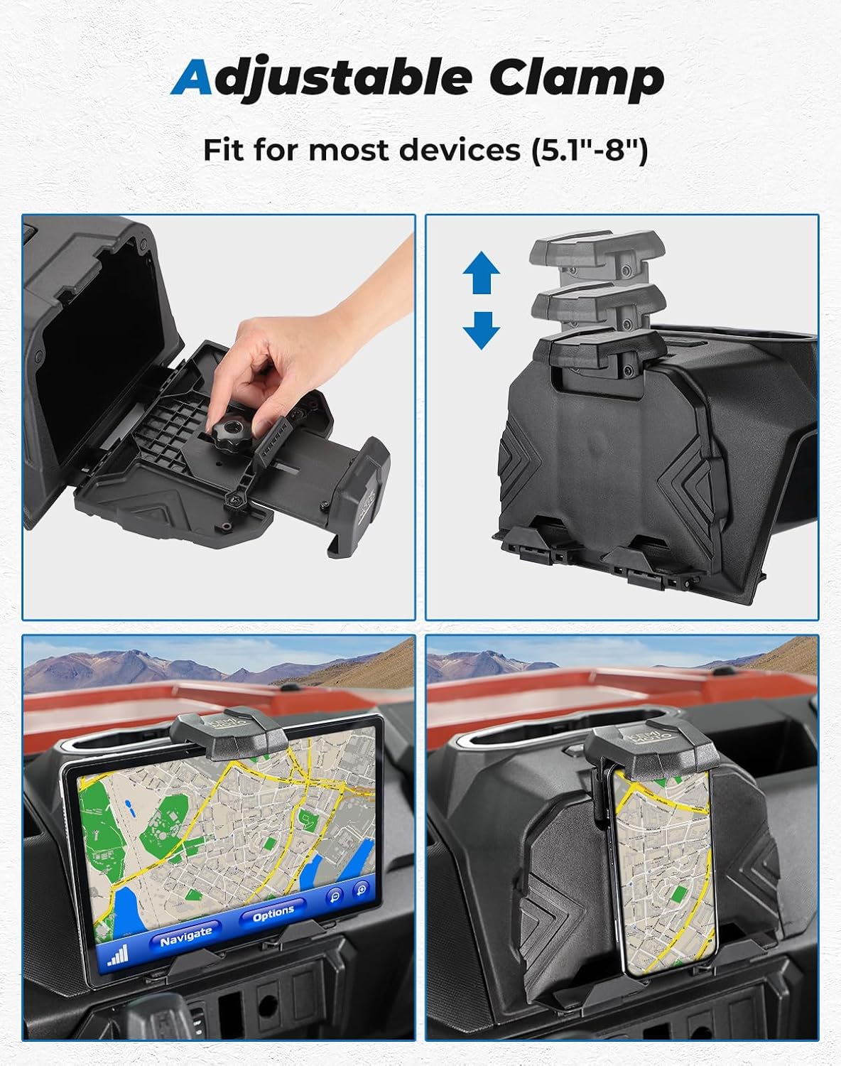KEMIMOTO Tablet Phone Holder w/Versatile Storage Box Compatible with Polaris Ranger 1000/1000 XP/XP Crew 2018-2024, Electronic Device Mount for Phones Tablets & GPS, Dash Mounted Holder Accessories