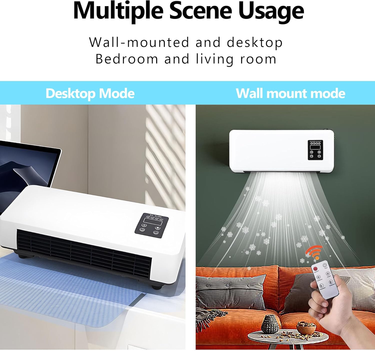 Wall Air Conditioner, Ductless Air Conditioner with Remote Control & Timer, Portable Air Conditioners, Mini Split AC/Heating System, Air Cooling Heating Fan for Bedroom Living Room (A++)