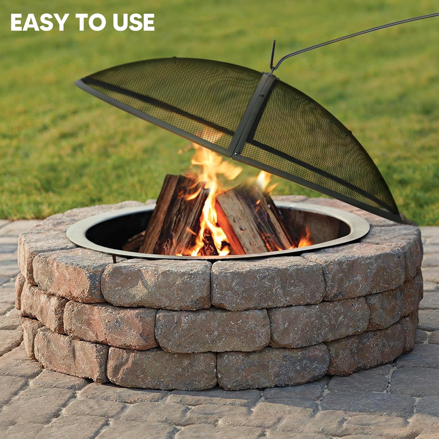 SUNCREAT Spark Screen, Fire Pit Screen 36 Inch Round with Handle, Heavy Duty Mesh Cover Fire Pit Lid for Outdoor, Patio, Backyard, Camping, Beach, Poker Not Included, 36 Inch
