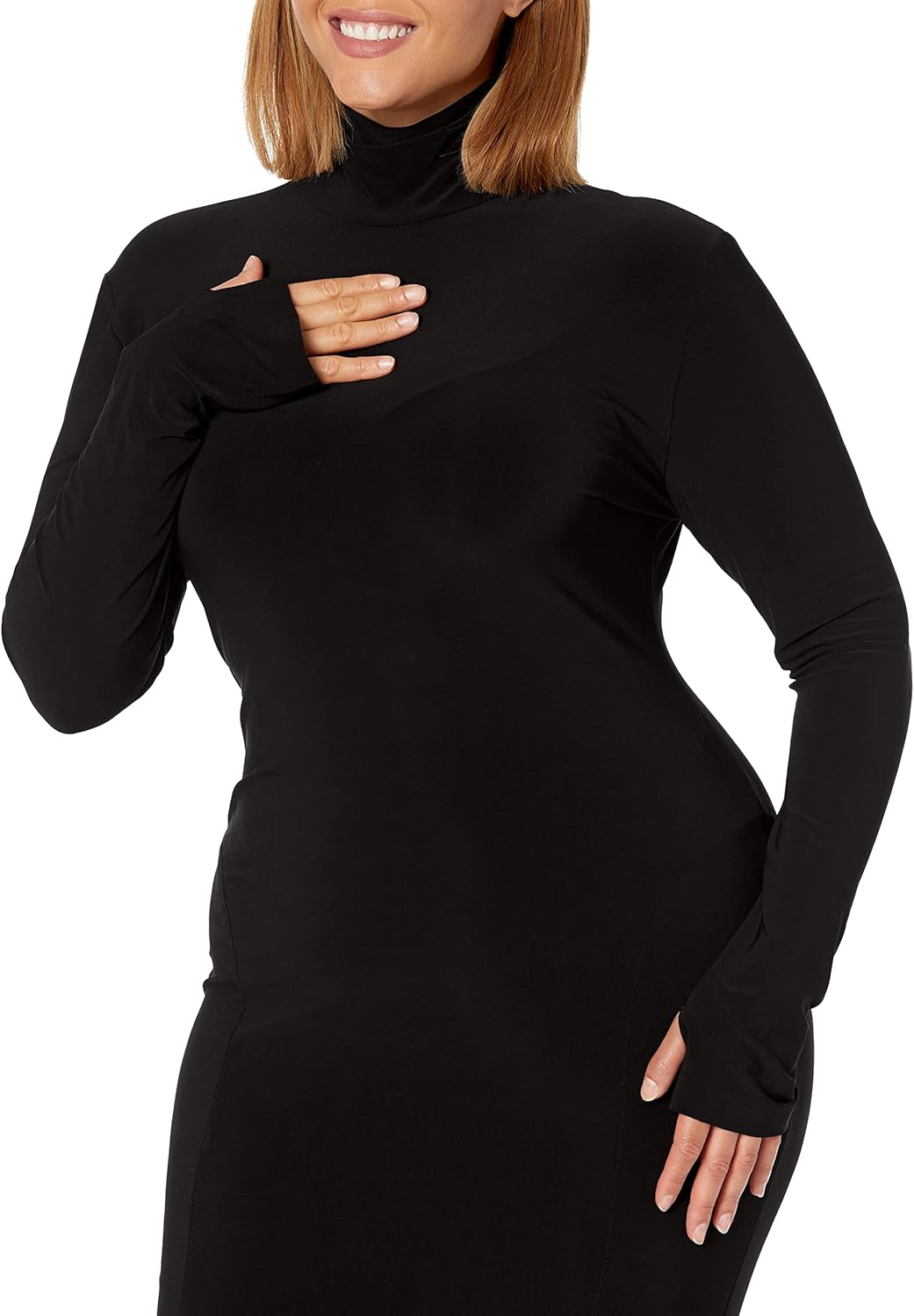 Norma Kamali Womens Long Sleeve Turtle Fishtail Dress to Midcalf