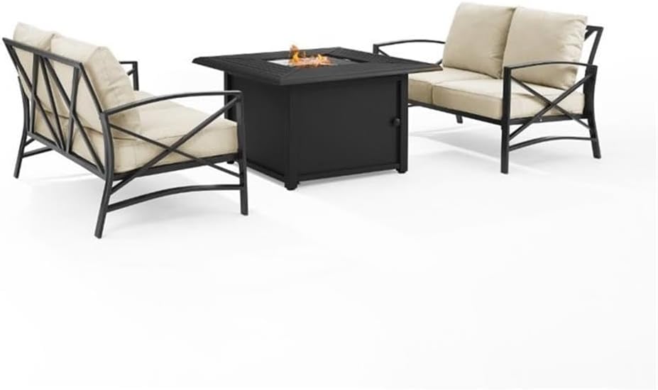 3-Piece Metal/Polyester Outdoor Conversation Set in Oatmeal/Bronze