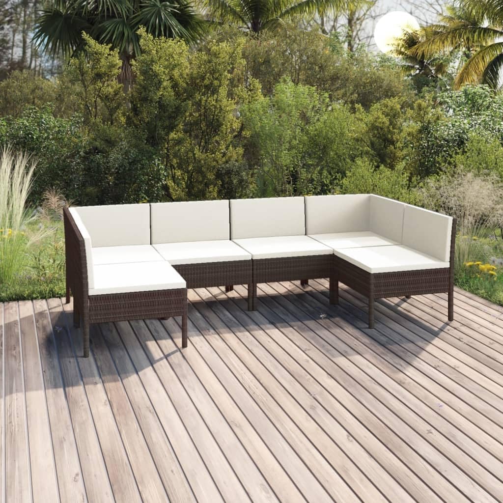 6 Piece Patio Lounge Set with Cushions Poly Rattan Brown,Comfortable Patio Lounge Set: Relaxing Outdoor Furniture for Your Dream Lounge Area Patio Furniture Sets, Outdoor Furniture Sets