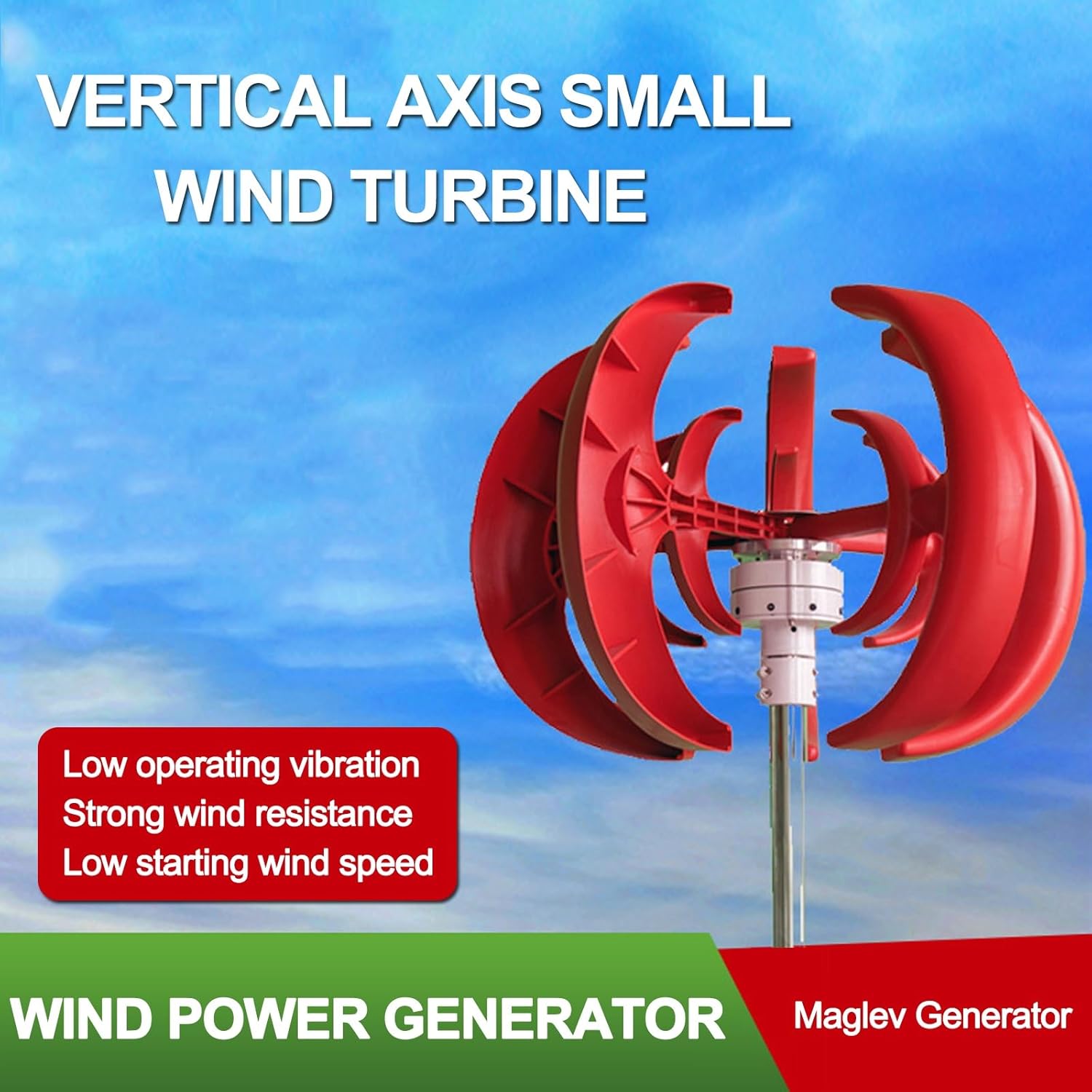 Home Wind Turbine Generator, Small Vertical Shaft 24v Wind Turbine Generator, 5 Nylon Fiber Blades, Magnetically Suspended Generator, for Anywhere Electricity is Needed(200w)