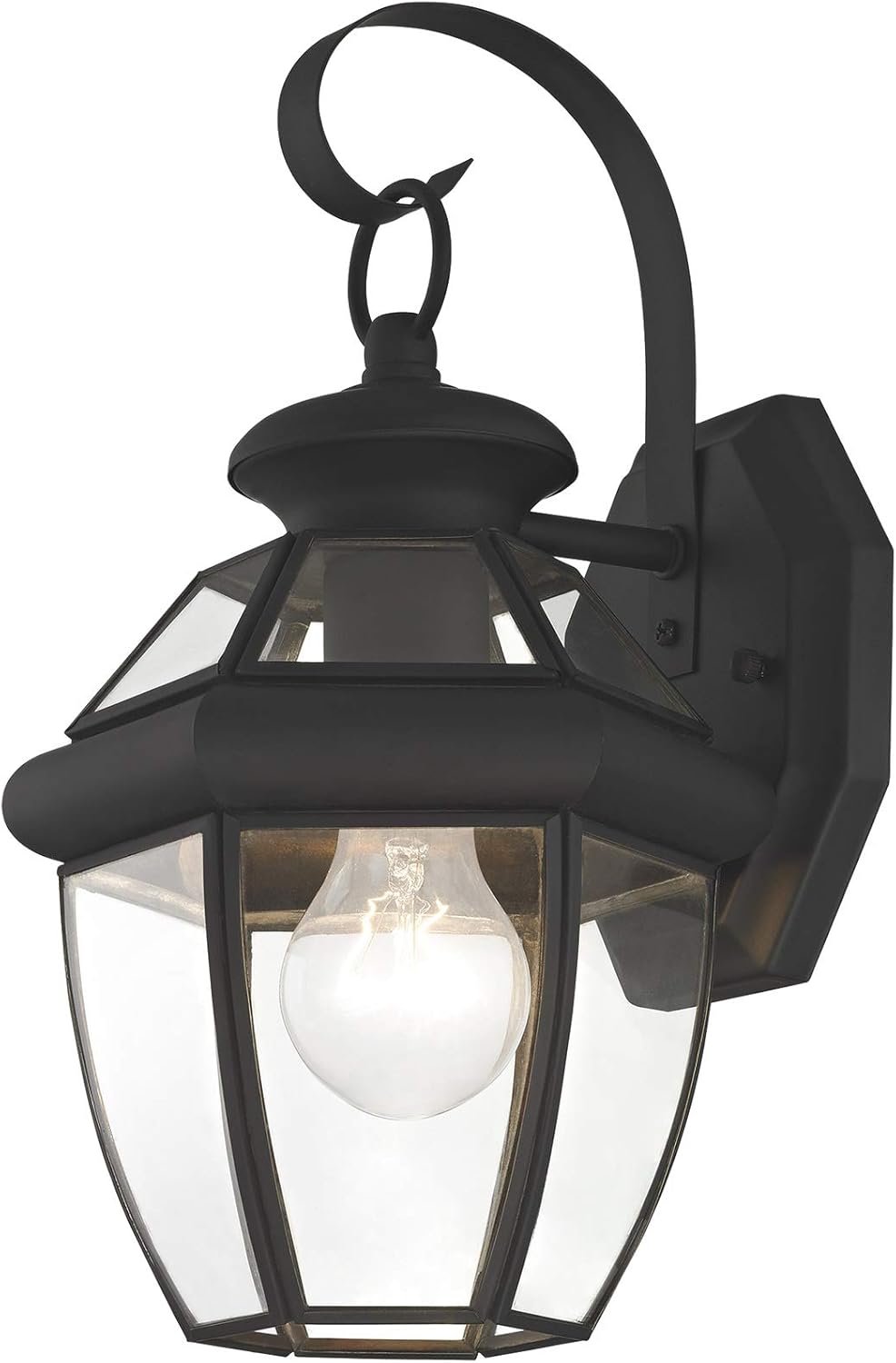 Livex Lighting 2051-04 Monterey 1 Light Outdoor Black Finish Solid Brass Wall Lantern with Clear Beveled Glass