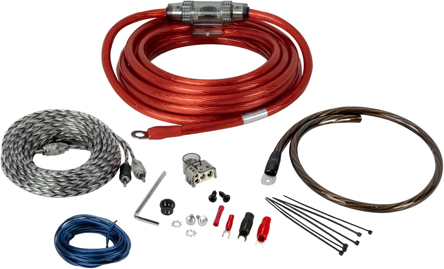 Scosche KPA5CC 5 Gauge 2-Channel Amp Wiring Kit, Complete Amplifier Installation Kit for Car Speakers & Subwoofers with Power & Ground Cables, RCA Audio Cable, Speaker Wire, Fuse Holder & Terminals