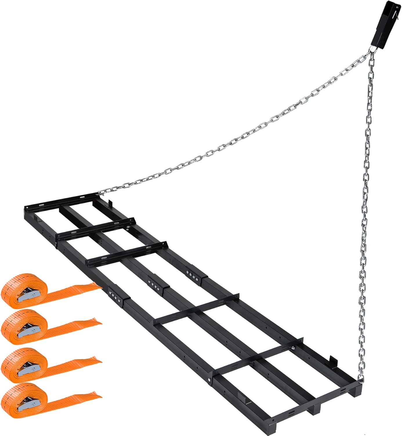 8 FT Drag Harrow Driveway Grader, Heavy Duty Power Rake w/ 6 FT Chain, Tow Behind Lawn Rake for ATV, UTV, Tractor, Mower, Land Leveler for Gravel, Sand, Soil, Hay