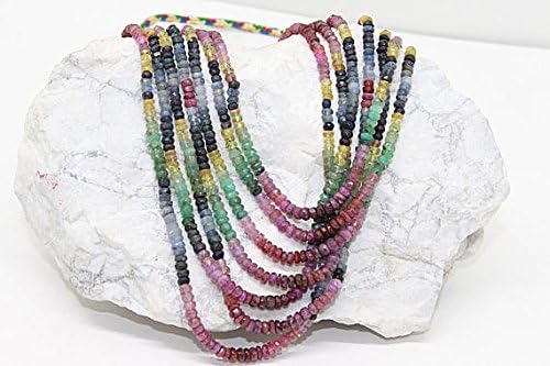 JEWELZ natural multi color precious ruby sapphire emerald gemstone faceted rondelle beads necklace/unique gift necklace/wholesale price size-3-4mm
