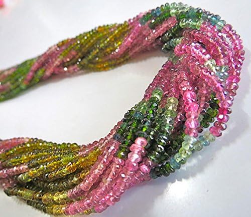16 Line MULTI TOURMALINE Facetted Rondelle BEADS Necklace 21 INCH 3MM