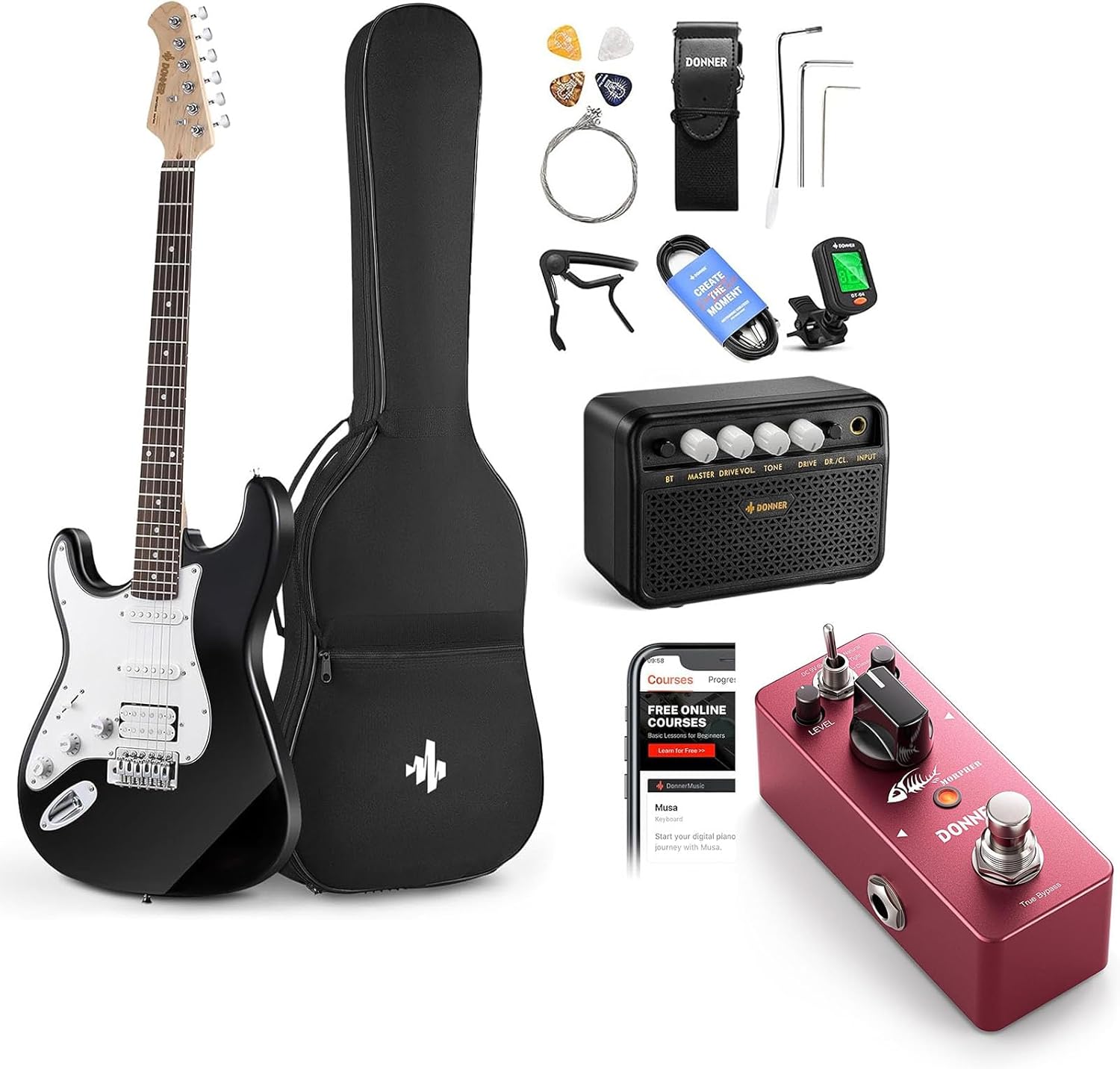Donner 39 Inch Left-Handed Electric Guitar Kit-Distortion Guitar Pedal
