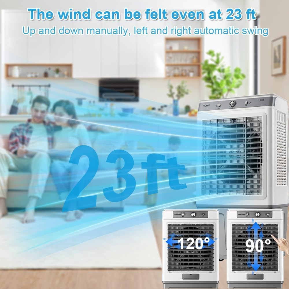 Generic Evaporative Air Cooler, Swamp Cooler With 9 Gal Tank, Portable Air Conditioner For Garage, Yard, Air Cooler Cooling Fan With Universal Wheel